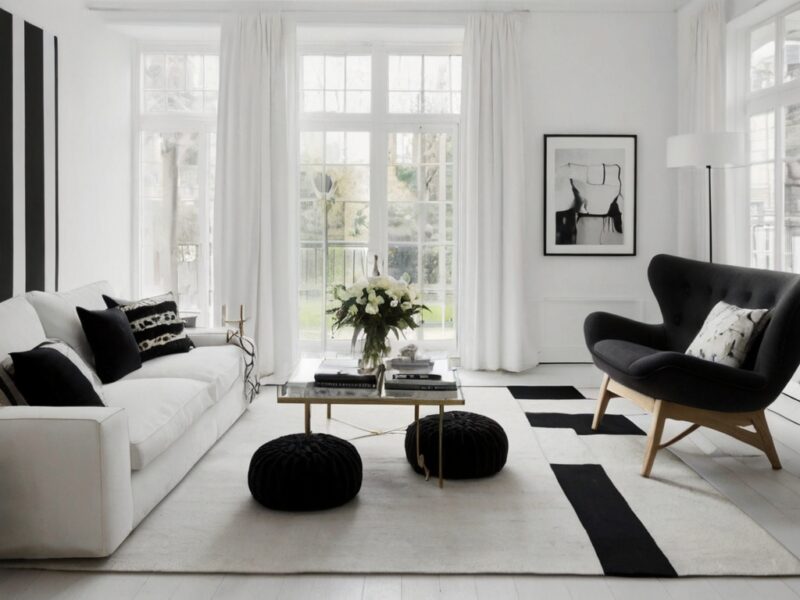 Дизайн-проекты гостиной черно-белого цвета